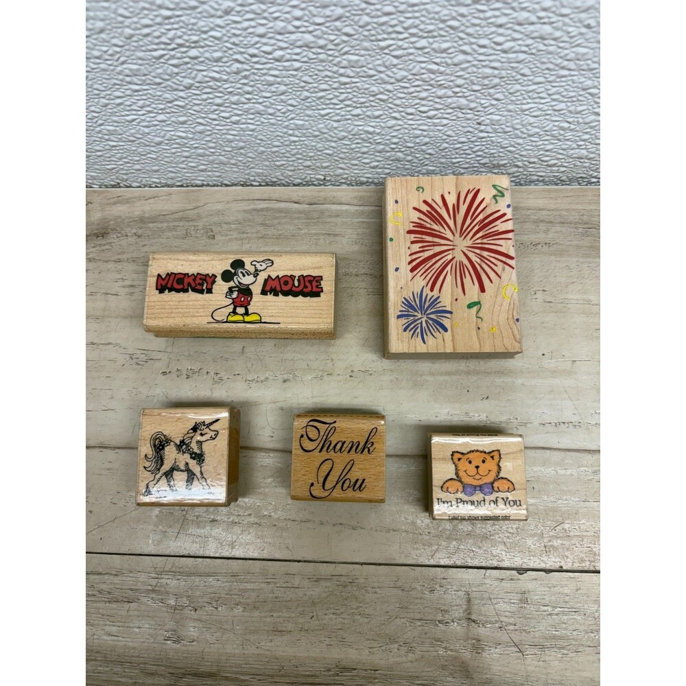 Set Of 5 Wood Mounted Rubber Stamps Mixed Themes